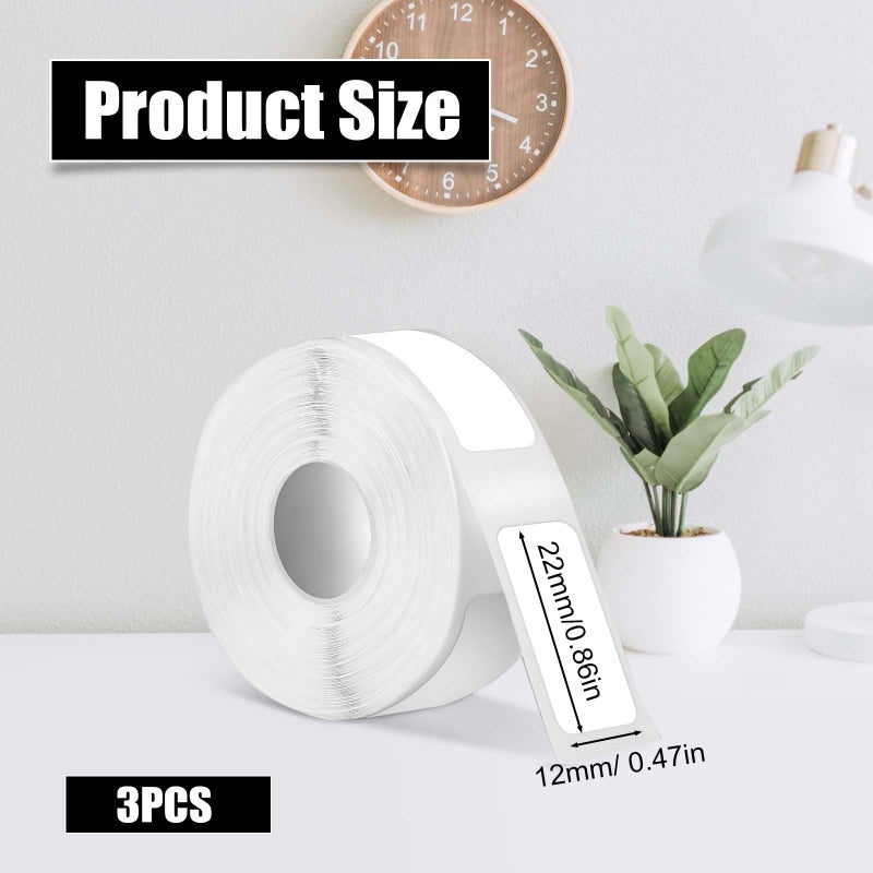 PEUTIER 3 Rolls Label Maker Tape for Phomemo D30, Label Printer Paper Stickers Waterproof Thermal Self-Adhesive Label Thermal Paper for Label Maker Machine for Home Office School (White, 12mm x 22mm) - Image 2